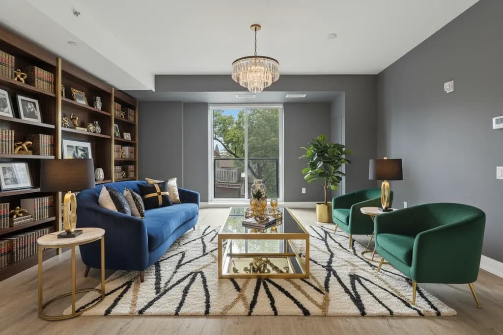 Sample living room redesign in Hollywood Glam style