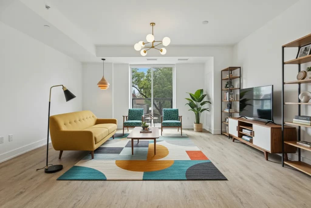 Sample living room redesign in Mid-Century style